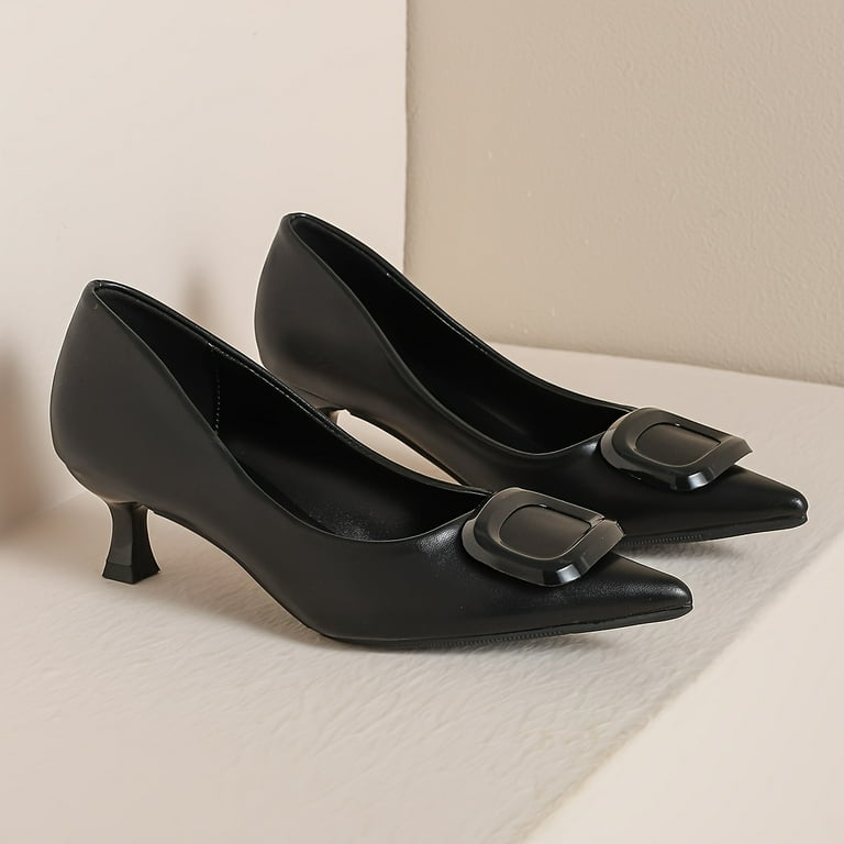 Women s Buckle Decor Solid Color Kitten Heels Pointed Toe Slip On All Match Office Work Shoes Walmart