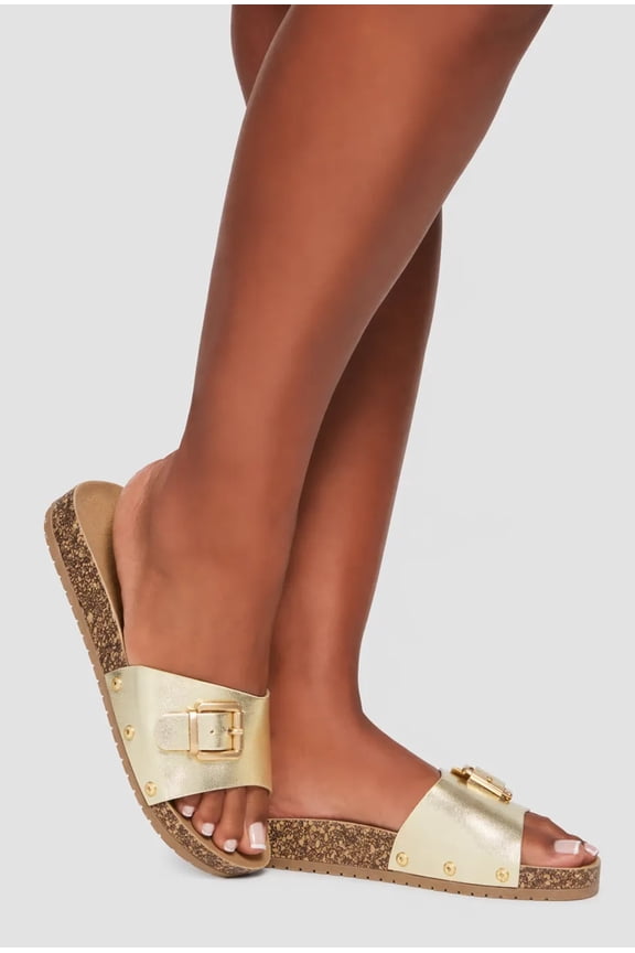Women's Buckle Detail Band Slide Sandals