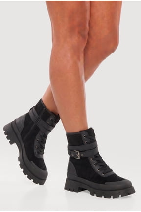 Women's Buckle Detail Side Zip Combat Boots