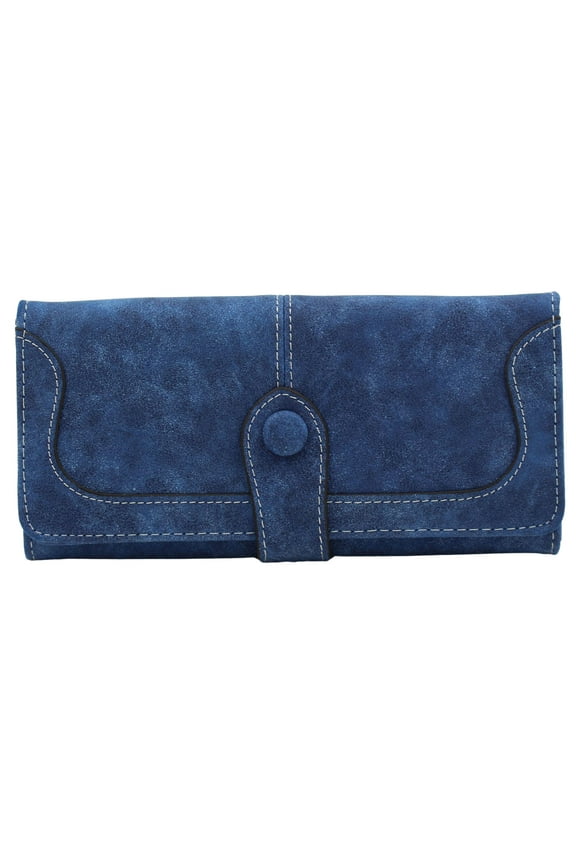 Women's Buckle PU Soft Surface Leather Wallet Wallet Small Purses Buckle Long Big Bifold Wallet - navy blue