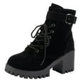 thumbnail image 1 of Women's Buckle Boots Lace Up Ankle Boots Chunky Heel Suede Booties Winter Warm Shoes Black 38, 1 of 9