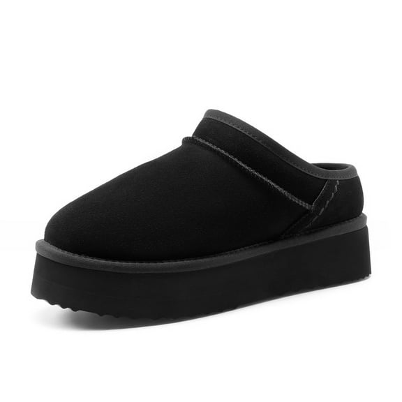 Women's Platform Slippers Genuine Suede Slip-On Memory Foam Cozy Fluffy House Shoes for Indoor Outdoor Comfort