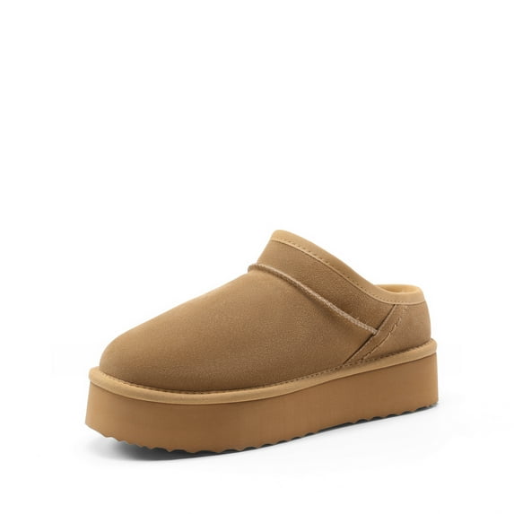 Women's Platform Slippers Genuine Suede Slip-On Memory Foam Cozy Fluffy House Shoes for Indoor Outdoor Comfort