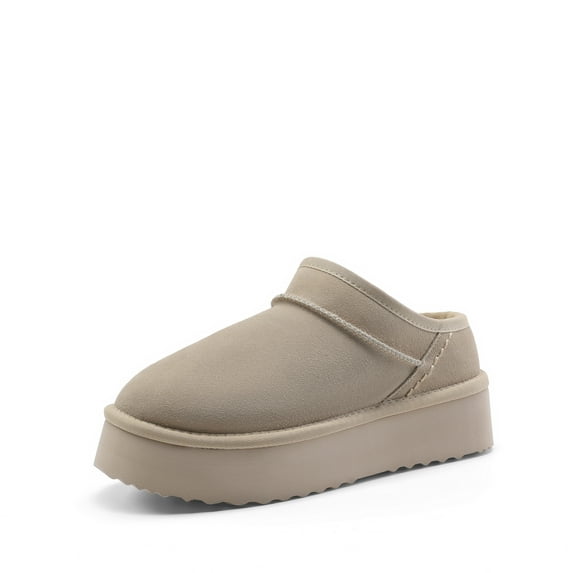 Women's Platform Slippers Genuine Suede Slip-On Memory Foam Cozy Fluffy House Shoes for Indoor Outdoor Comfort