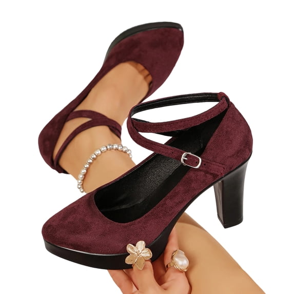 Women's Buckled Mary Jane Shoes Chunky Heel Dress Pumps Closed Toe Party Wedding Dress Shoes Casual Solid Color Pointed Toe Shoes