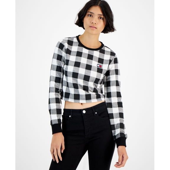 Women's Buffalo-Plaid French-Terry Sweatshirt Black/Ivory XL