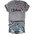 thumbnail image 1 of Women's Buffalo Plaid Merry Tees Casual Short Sleeve Merry Christmas Believe Printed Graphic Blouse Tops, 1 of 1