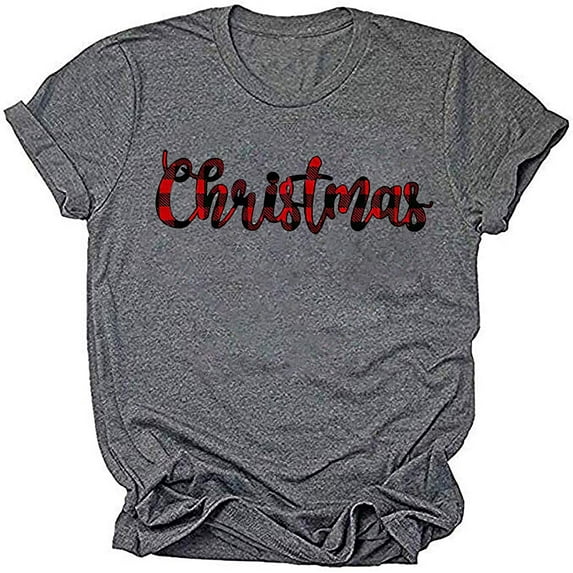Women's Buffalo Plaid Merry Tees Casual Short Sleeve Merry Christmas Believe Printed Graphic Blouse Tops