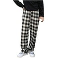 thumbnail image 1 of Women's Buffalo Plaid Plush Fleece Pajama Pants Sleepwear Casual Loose Wide Leg Pants Stretch High Waisted Lounge Pants Trouser, 1 of 6