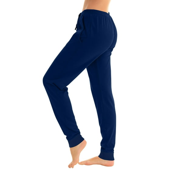 Women's Buffalo Plaid Print Jogger Pants with Pockets Drawstring Cuffed Ankles Casual Pajama & Lounge Pant Navy L
