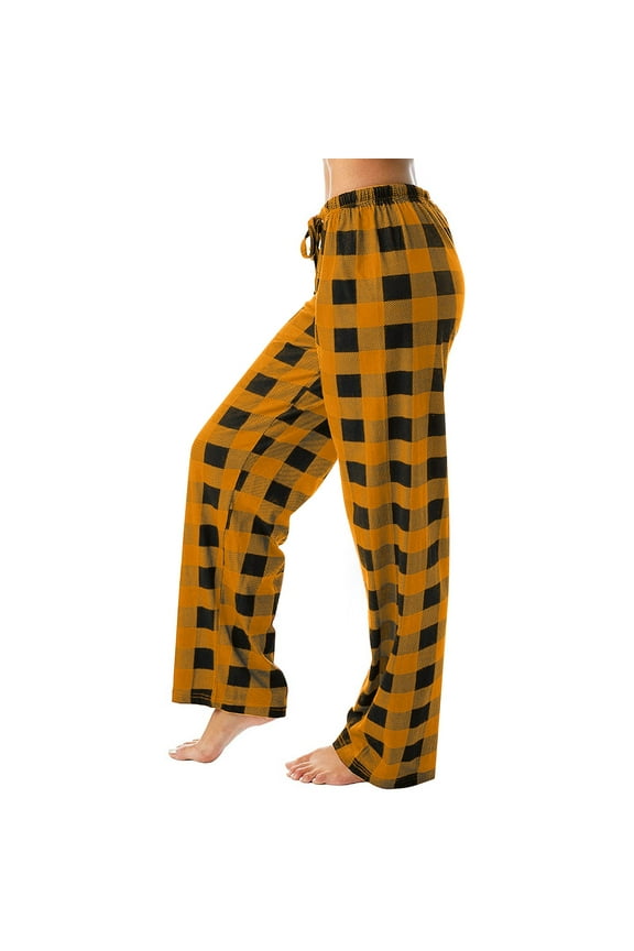 Women's Buffalo Plaid Print Jogger Pants with Pockets Drawstring Cuffed Ankles Casual Pajama & Lounge Pant Orange S