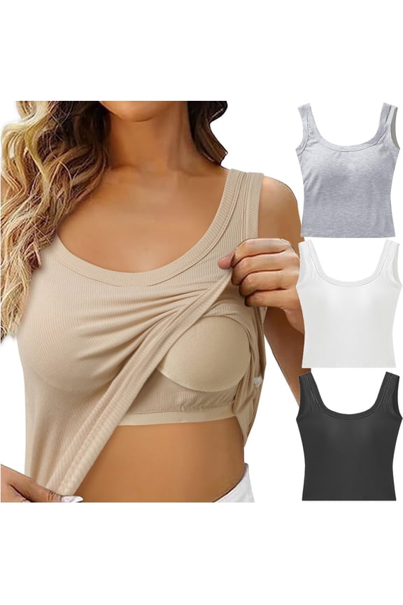 Women's Built In Bra Camisole Padded Tank Top, Solid Color Cotton Vest, Inner Outer Wear Base Layer, Wireless Shelf Bra Undershirt, Adjustable Strap Yoga Sleep Top