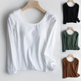 thumbnail image 1 of Women's Built-In Bra Long Sleeve Round Neck Solid Color T-Shirt Top Tee Seamless Comfort Casual Everyday Wear Basic Layering Piece | CSEONE,Brown L, 1 of 9