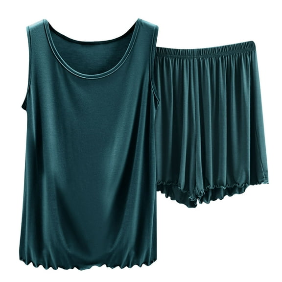 Women's Built-In Bra Lounge Set - Colorblock Cami & Modal Shorts | Plus Size PJ Sleepwear & Summer 2-Piece Workout Outfits