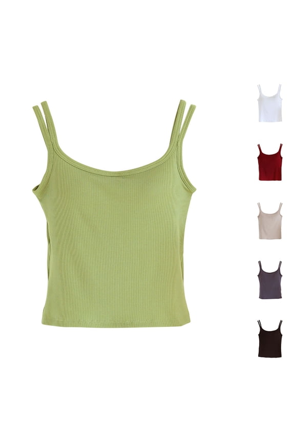 Women's Built-In Bra Shoulder Strap Top Base Shirt Blouse Solid Color Breathable Lightweight Casual Summer Fashion | CSEONE,Green L