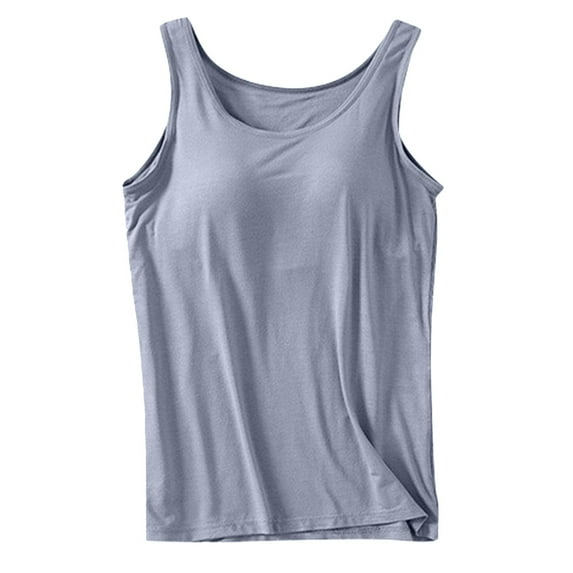 Women's Built In Bra Tank Top 2024 Summer Casual Crew Neck Sleeveless Camisole Plus Size Padded Workout