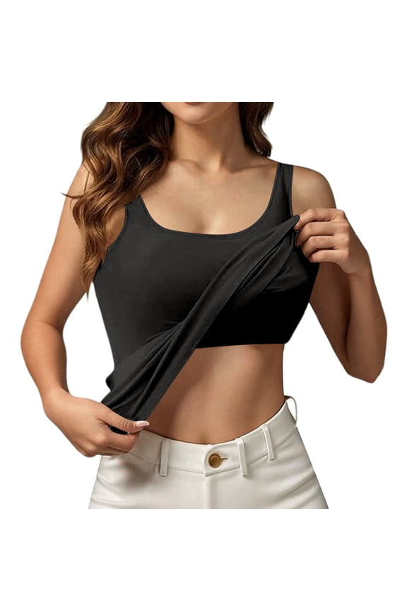 Women's Built In Bra Tank Top Seamless Padded Support Summer Casual Crew Neck Sleeveless Workout Camisole
