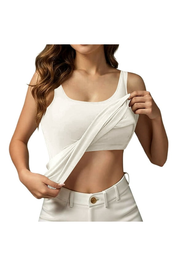 Women's Built In Bra Tank Top Seamless Padded Support Summer Casual Crew Neck Sleeveless Workout Camisole