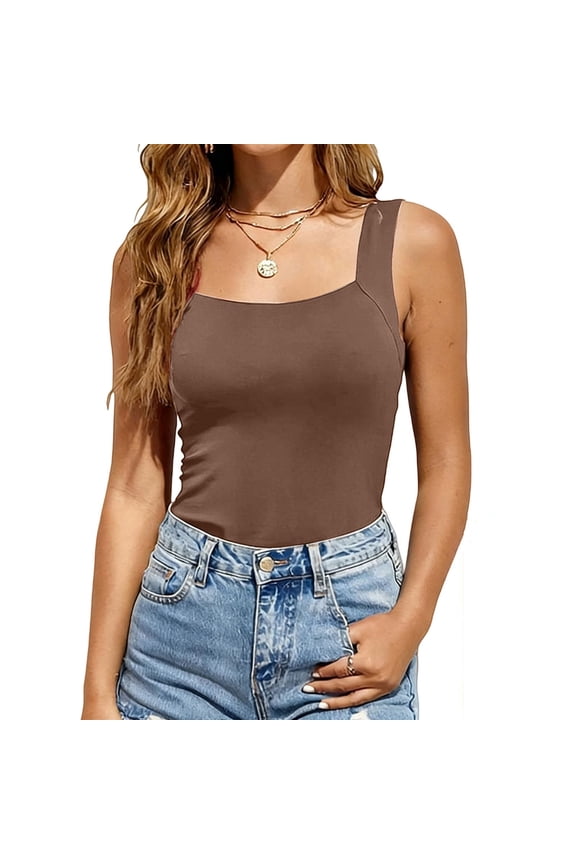 Women's Built-in Bra Tank Top, Seamless Sleeveless Cami with Removable Padding, High Stretch Slim Fit Workout Tops for Casual Wear, Lounge, Yoga and Layering Coffee XXXL