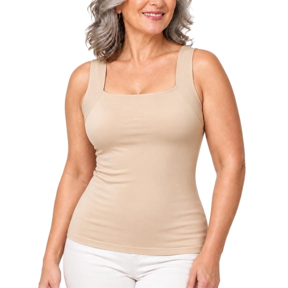 Women's Built in Bra Tops, Built in Bra Tank Tops for Older Women, Wide Strap Wireless Camisole Tank Top Bras