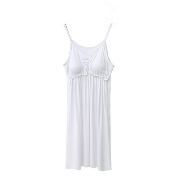 Women's Bulit-in-Bra Nightgown Summer Camisole Pajama Dress Sleeveless Loose Padded Sleepwear Soft Modal Loungewear