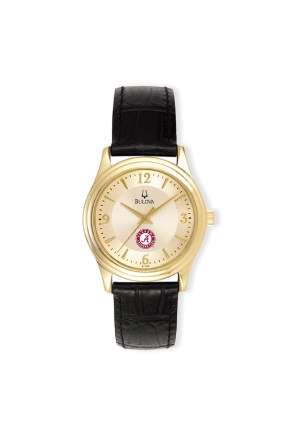 Women's Bulova Gold/Black Alabama Crimson Tide Stainless Steel Watch with Leather Band