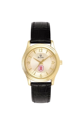 Women's Bulova Gold/Black Bradley Braves Stainless Steel Watch with Leather Band