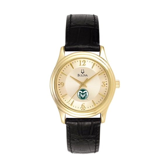 Women's Bulova Gold/Black Colorado State Rams Stainless Steel Watch with Leather Band