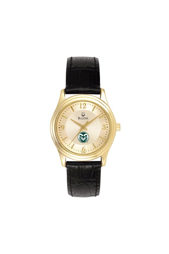 Women's Bulova Gold/Black Colorado State Rams Stainless Steel Watch with Leather Band