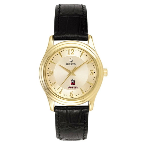 Women's Bulova Gold/Black East Stroudsburg Warriors Stainless Steel Watch with Leather Band