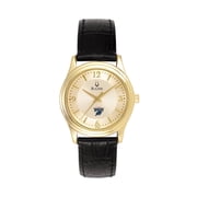 Womens Bulova Gold/Black Howard Bison Stainless Steel Watch with Leather Band