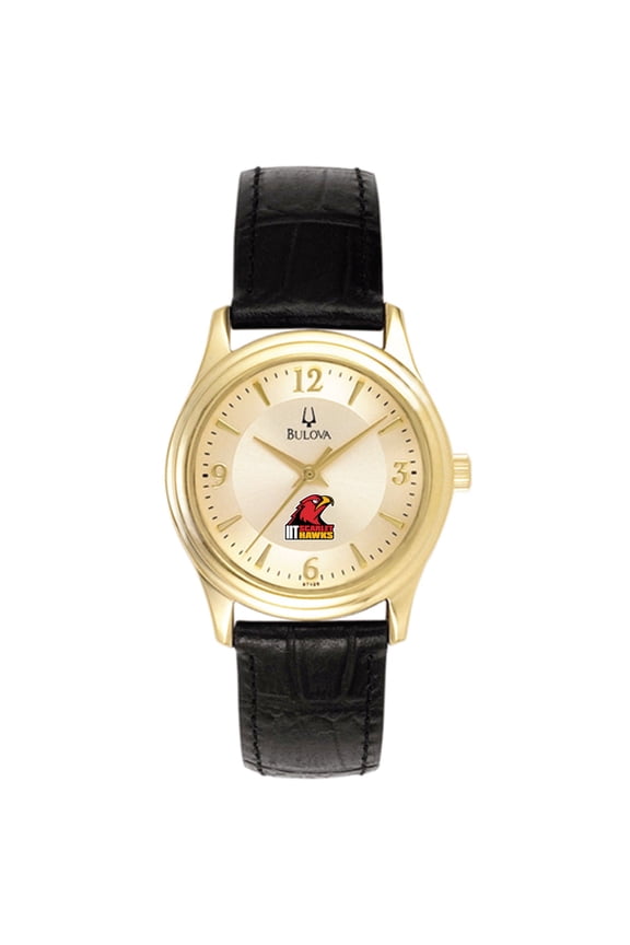 Women's Bulova Gold/Black Illinois Tech Scarlet Hawks Stainless Steel Watch with Leather Band