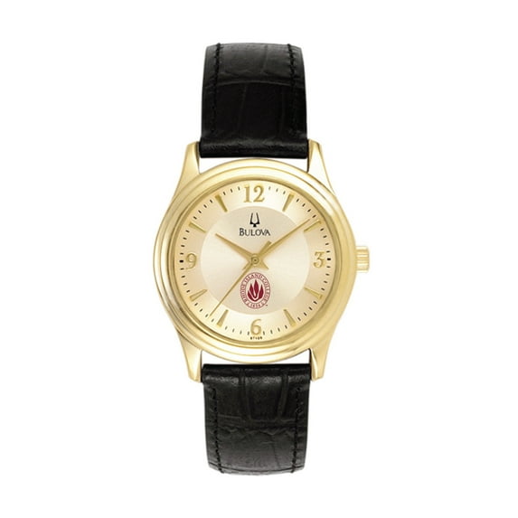 Women's Bulova Gold/Black Rhode Island Anchormen Stainless Steel Watch with Leather Band