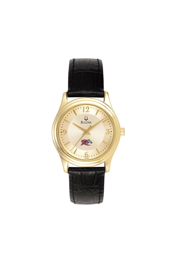 Women's Bulova Gold/Black Rider Broncs Stainless Steel Watch with Leather Band
