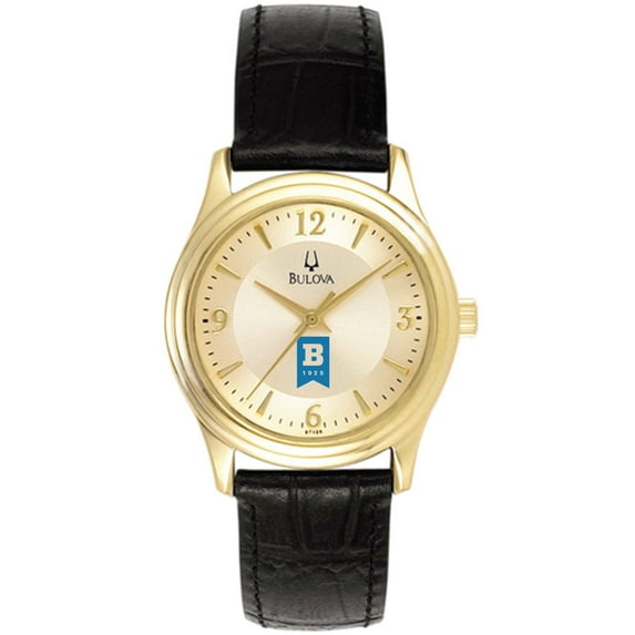 Women's Bulova Gold/Black University of Baltimore Stainless Steel Watch with Leather Band