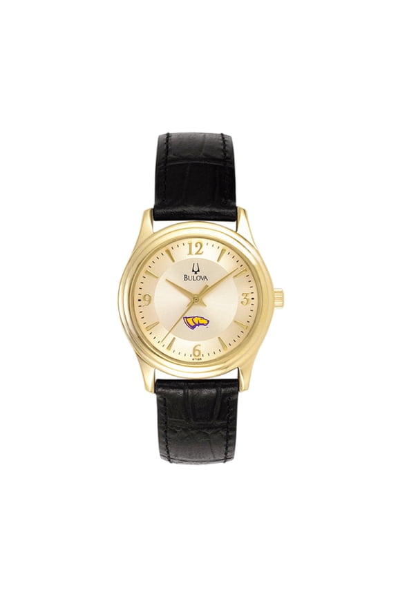 Women's Bulova  Gold/Black Wisconsin-Stevens Point Pointers Stainless Steel Watch with Leather Band