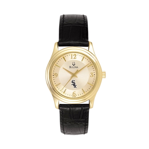 Women's Bulova Gold Chicago White Sox Leather Strap Watch