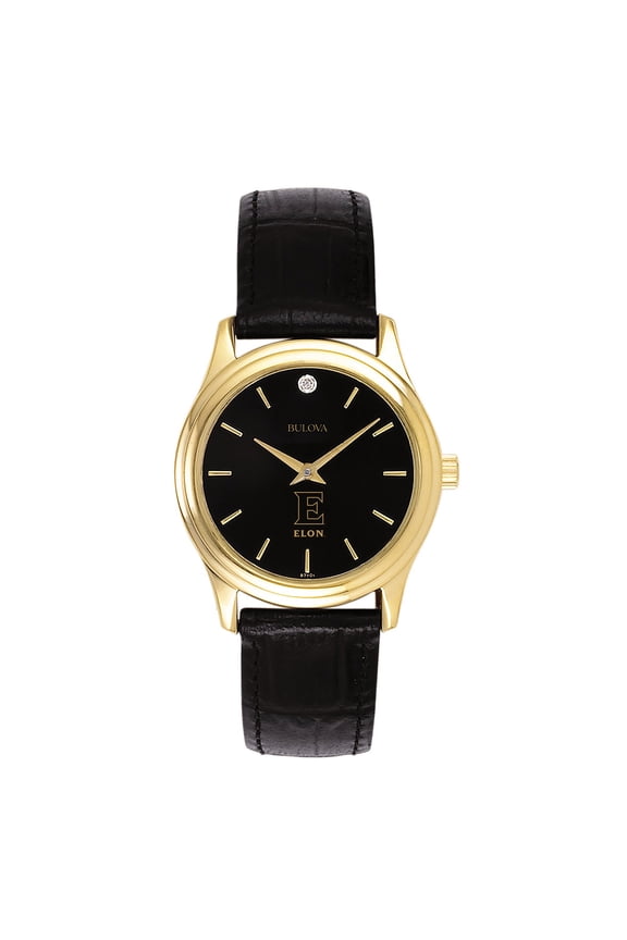Women's Bulova Gold Elon Phoenix Leather Strap Watch with Diamond Black Dial