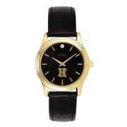 Womens Bulova Gold Hamilton Continentals Leather Strap Watch with Diamond Black Dial