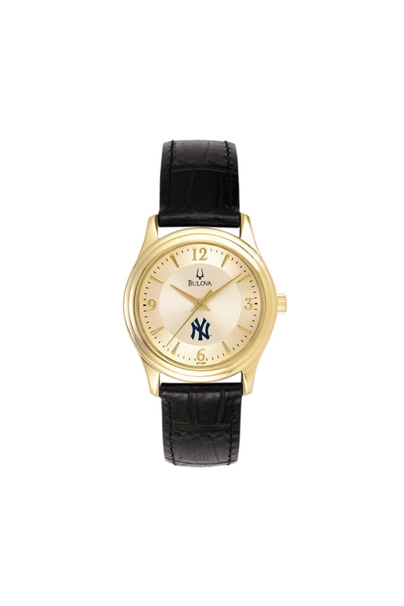 Women's Bulova Gold New York Yankees Leather Strap Watch