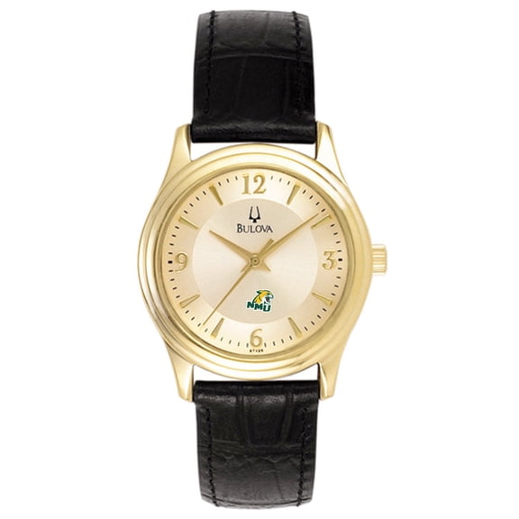 Women's Bulova Gold Northern Michigan Wildcats Stainless Steel Watch with Leather Band