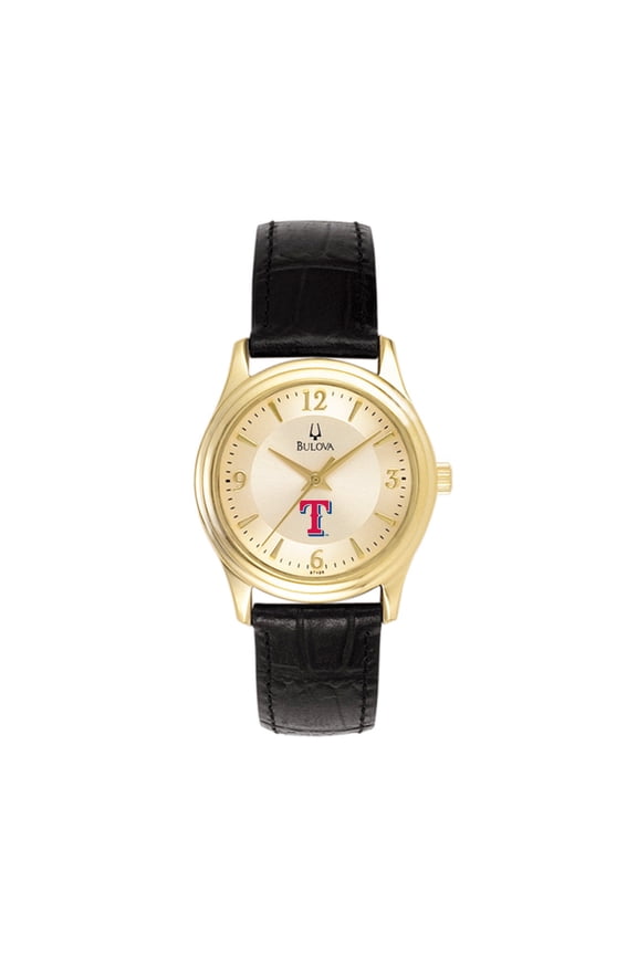 Women's Bulova Gold Texas Rangers Leather Strap Watch