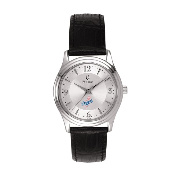Women's Bulova Silver Los Angeles Dodgers Leather Strap Watch