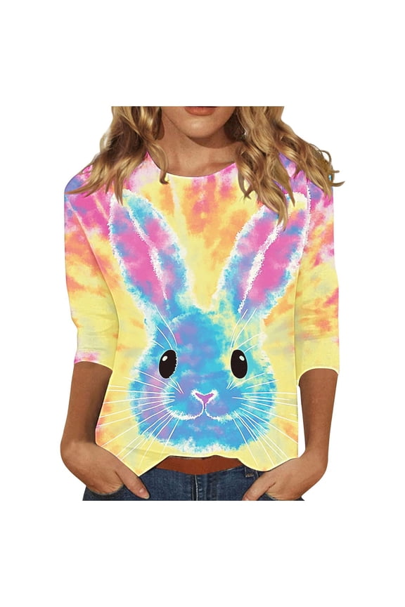 Women's Bunny Print Sweatshirt Bunny Easter Fit Casual Jumper Plus Size Lightweight Shirts Tops