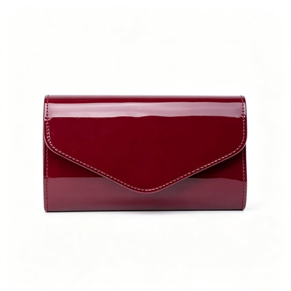 Women's Burgundy Patent Leather Look Clutch Purse Envelope Handbag Elegant Evening Bag for Party Events