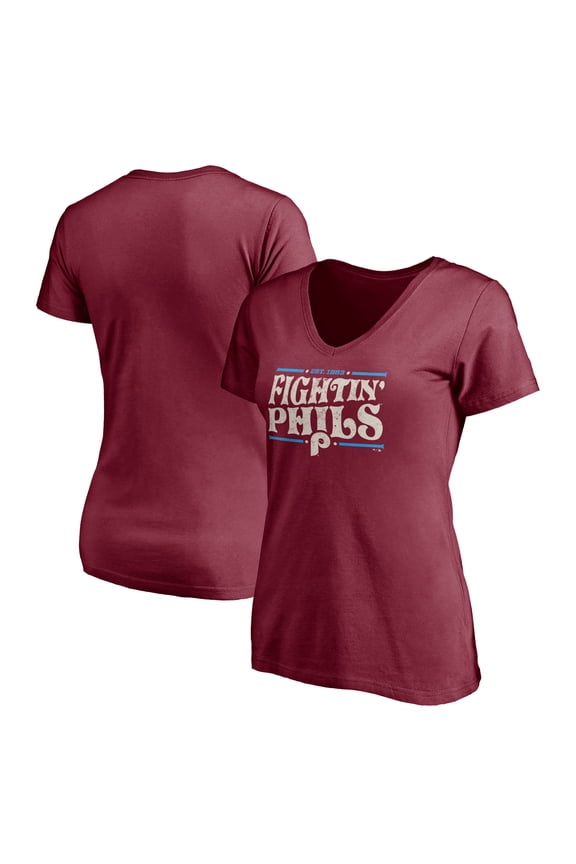 Women's Burgundy Philadelphia Phillies Fightin' Phils V-Neck T-Shirt