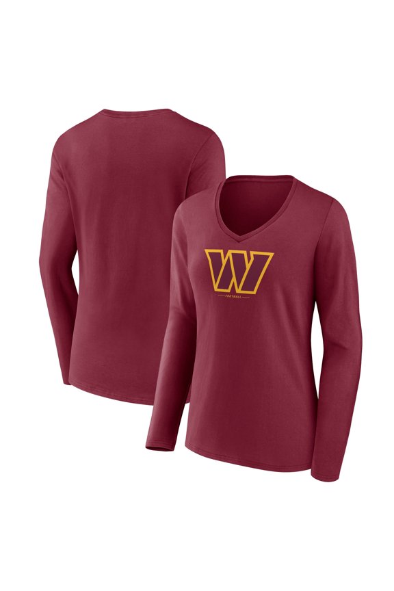 Women's Burgundy Washington Commanders Logo Team Lockup Long Sleeve V-Neck T-Shirt