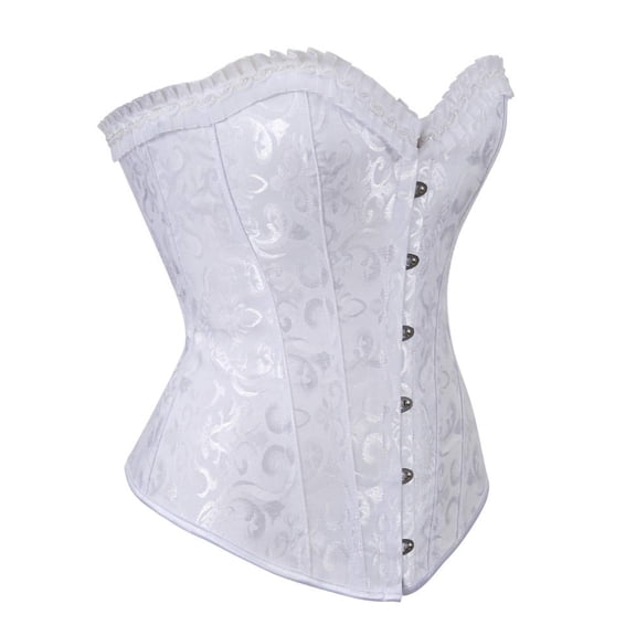 Women's Burlesque Steel Boned Plus Size Corset Bustiers Top White 5XL