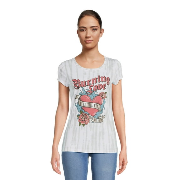 Women's Burning Love Graphic Tee with Short Sleeves, Sizes XS-XXXL