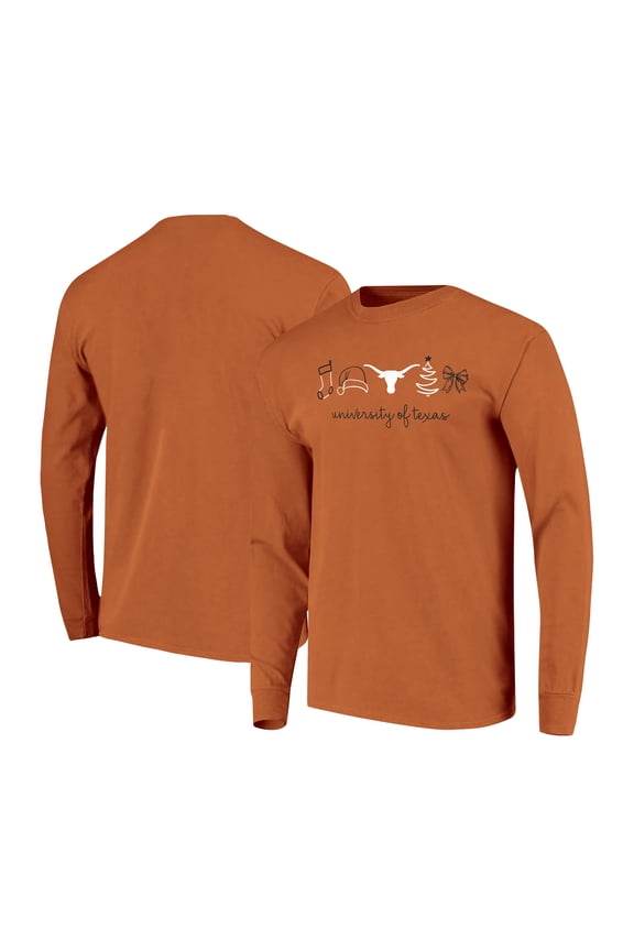 Women's  Burnt Orange Texas Longhorns Christmas Elements Comfort Colors Long Sleeve T-Shirt